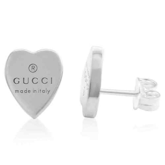 ❤️🔥Gucci Sterling Silver Signature Trademark Heart Tag Earrings - Picture 12 of 15